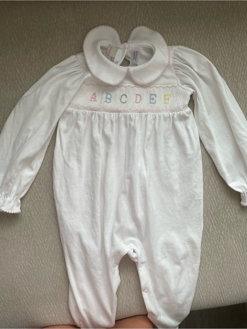 Smockingbird Back to school A B C D E F long sleeve footed bubble